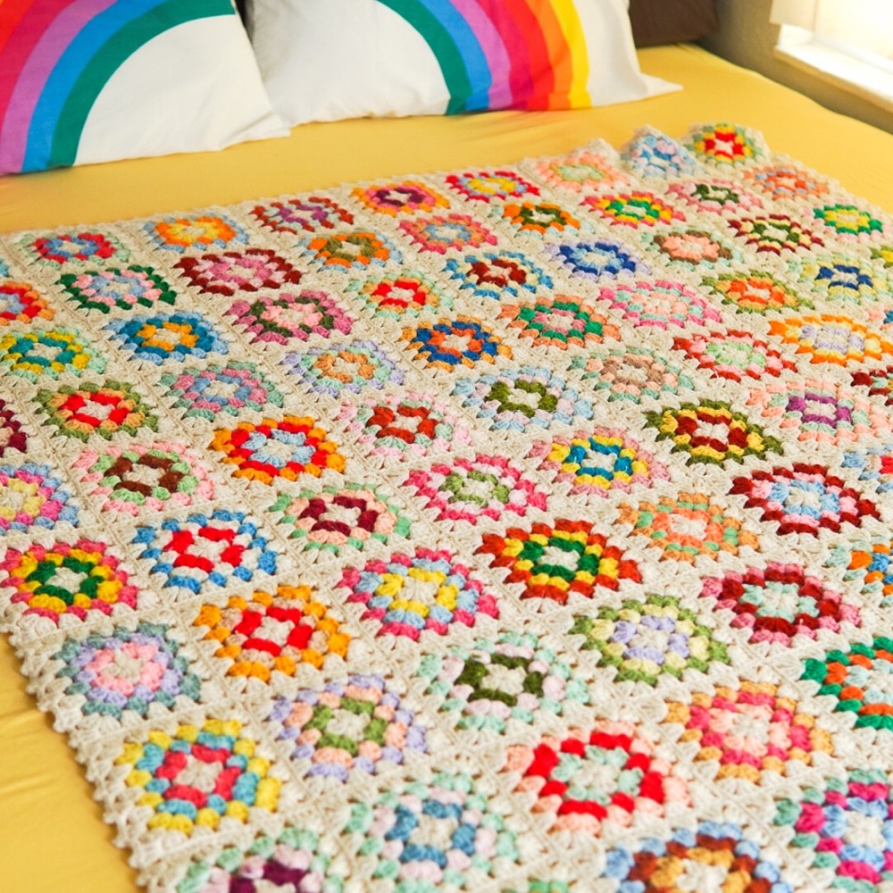 60” x 52” Crochet Granny Squares handmade blanket